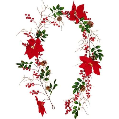Berry Christmas Garland Artificial Flower Leaves Red Berry For Door Wall Garland Decoration For Xmas Wedding Party