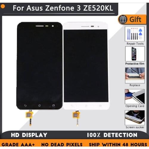 5.2 inch for ASUS Zenfone 3 ZE520KL Z017D Z017DA Z017DB LCD touch screen digitizer assembly + free tools, frame
