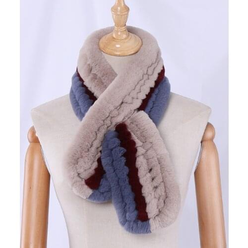Women Real Fur Handmade Winter Warm Knitted Fur Scarf Genuine Rex Rabbit Fur Neck warmer Girls Natural Snood Scarves Colorful