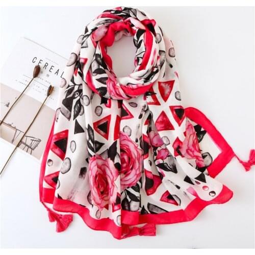 New Long Ladies Scarf Flower Pattern Women Headscarf Antumn Winter Shawls and Wraps Soft Pashmina Bandana Foulards 180x90cm