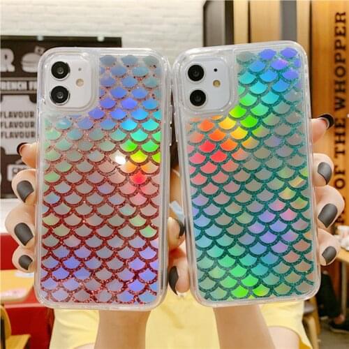Signalshin For iPhone 12 Mini SE XR XS 11 Pro MAX 7 8P Dynamic Quicksand Liquid shiny Phone Case Laser flash fish Soft TPU Etui