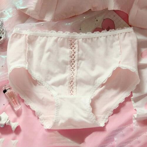 Japanese Lolita Immortal Girl Sweet Ribbon Hollowed-out Safflower Cotton Stitching Mid-waist Underwear GZ-K23