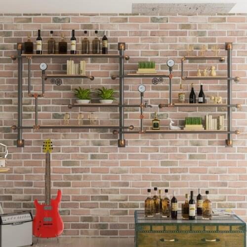 Iron Art Wine Rack Water Pipe Diaphragm Wall Hanger Retro Design Metal Wall Shelf Wine Rack Retro Bookshelf Bookshelf