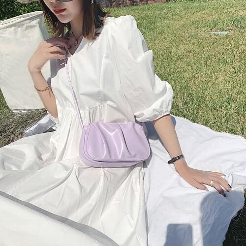 PU Leather Women Shoulder Bag Pleated Cloud Pouch Solid Color Crossbody Purse Classic Elegant Crossbody Shoulder Bag