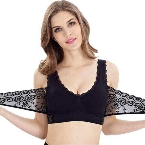 Women Underwear Sexy Lingerie Lace Solid Color Front Cross Side Buckle Wireless Push up Breathable Front Closure Sleep Sport Bra