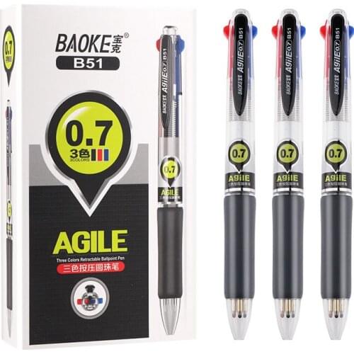 12 Baoke B51 Ballpoint Pen 0.7mm Three-color Ballpoint Pen 3-color Ballpoint Pen Press-made Ballpoint Pen