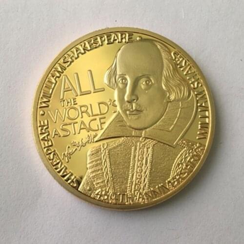 2 pcs The Shakespeare poet playwright badge dramatist 24k real pure gold plated souvenir decoration coin