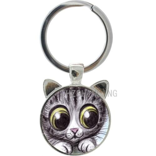 2016 Cartoon keychain vintage cuddly wide-eyed key chain ring big eyes flashing animal pendant women key holder CN235