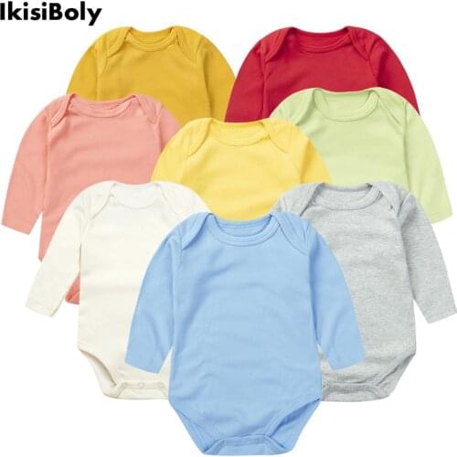 2021 Newborn Baby Ropa Rompers Bodysuits Bebe Girl Long Sleeve Clothes Kids New 3-24M Boys Infant Cotton Summer Hot Pure Colors