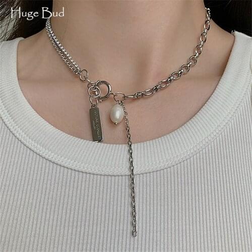 Huge Bud Punk Chain Necklace Pearl Stainless Steel Choker Gothic Multilayer Pendant Necklaces for Women Girl Jewelry Gift Party