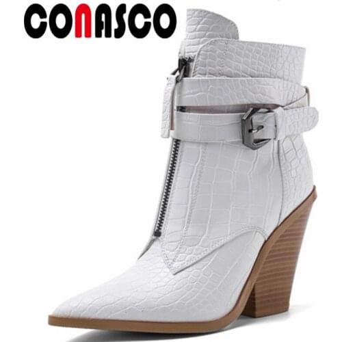CONASCO New Fashion Women Ankle Boots Autumn Winter Warm Night Club Party Basic Prom Office Boots Retro Super High Shoes Woman