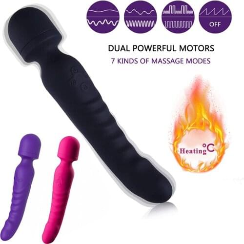 Sex Toys AV Magic Wand Heating Dual Vibrator Silicone Dildo G Spot Clit Stimulator for Female Masturbator