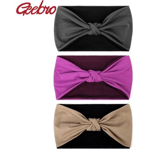 Geebro Summer Fashion Women Patchwork Headband Boho Turban Hairband For Female Girls Cotton Stretchy Band Cross Knot Accessories