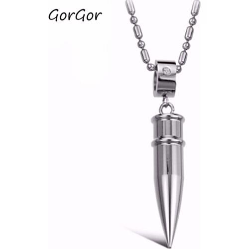 GorGor Hot Sale Style Personality Trendy Pendant Rhinestone Titanium Steel Bullet Warhead Mens Pendant Necklace 177