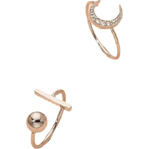 Ins Trendy Rhodium Brass Copper Crescent Moon Bar Minimalist Irregular Knuckle Finger Rings Korean Fashion Women Party Jewelry