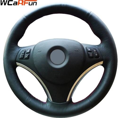WCaRFun Black Artificial Leather Car Steering Wheel Cover for BMW E90 335 335i 320i 325i 330i E87 120i 130i