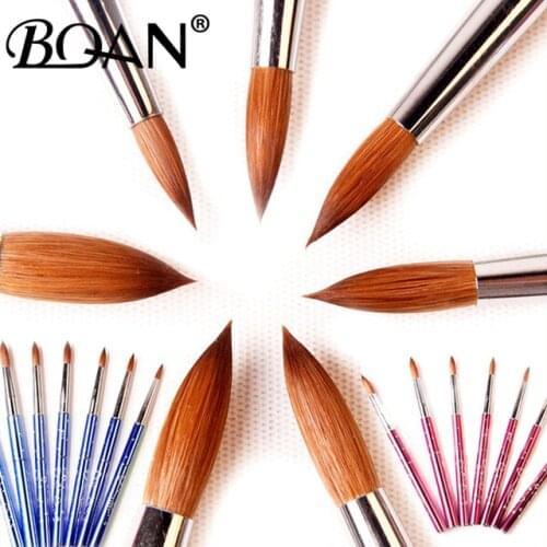 BQAN New 1pcs #6#8#10#12#14#16#18 Kolinsky Sable Brush Acrylic Nail Art Brushes Pink Metal Crystal Salon