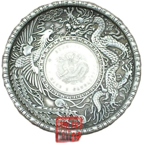 China Carved Tibetan silver writing-brush washer ornaments plates