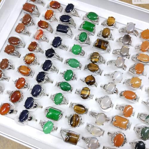 1Pc Random Style Natural Stone Rings Mix and match Bohemian Retro Crystal Ring Women Finger Rings Party Wedding Jewelry Gift