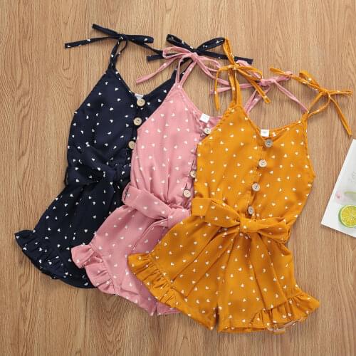 2020 New Arrival Baby Summer Clothing Toddler Kid Baby Girl Strap Sleeveless Romper Jumpsuit Little Hearts Print Shorts Outfits
