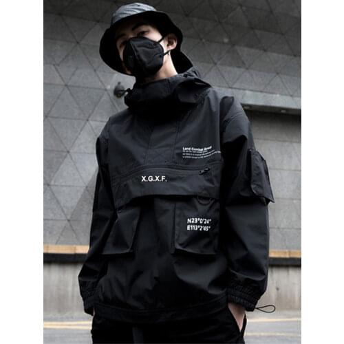 PFNW Black Mens Cargo Jacket Techwear Tactical Streetwear Dark Clothes Pocket Sweatshirt Anime Hoodies Tooling Coat Autumn 2021