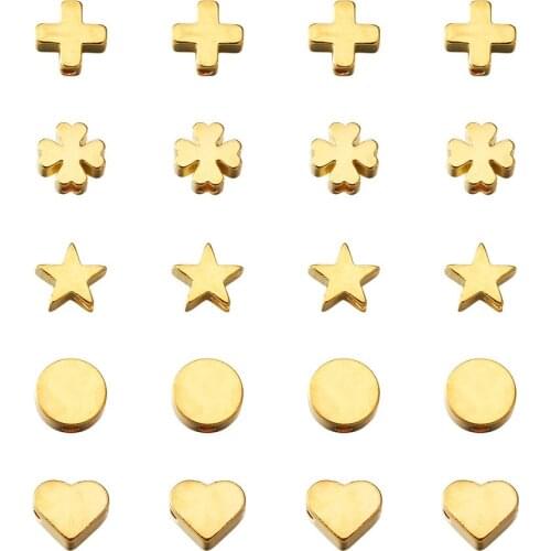 150pcs Golden Silver Color Plated Brass Beads Mixed Clover Star Heart Cross Flat Round Loose Spacer Beads For Jewelry Making