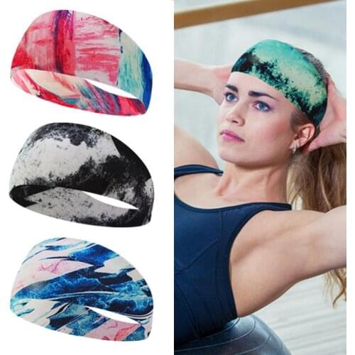 Fashion Print Unisex Breathable Sweat Absorbent Elastic Stretch Wide Headband Quick Drying Outdoor Sports Yoga Hairband