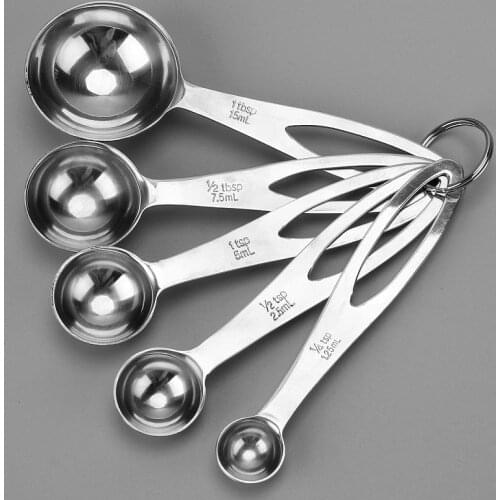 5pcs Measuring Spoons Set Stainless Steel Teaspoon Coffee Sugar Scoop Powder Spice Measuring Cups Kitchen Cooking Baking Tools