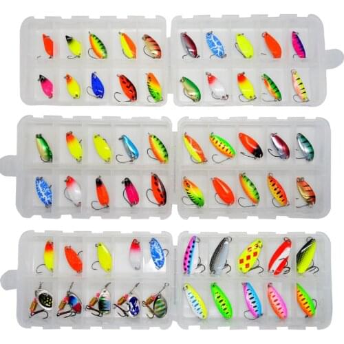 20pcs Colored Sequins Spoon Fishing Set Luya Hard Bait Fish Gear Horse Mouth Beak Trout Sequins With Box Treble Hooks Fishing