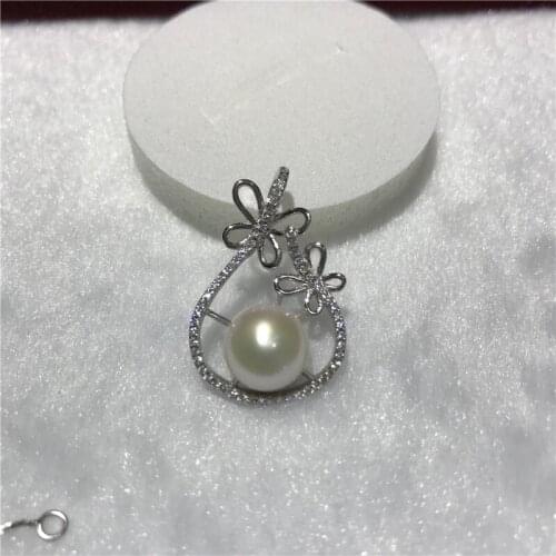 Natural freshwater white pearl AAA 10-11mm Tibetan silver Good quality zircon inlay pendant necklace butterfly size 20X30MM