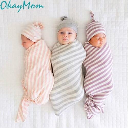 OkayMom Newborn Baby Hat Infant Boys Girls Blanket Swaddle Newborn Bebe Pyjamas Cute Hat Sleepwear Sack Robe Baby 2pcs Hat Wraps