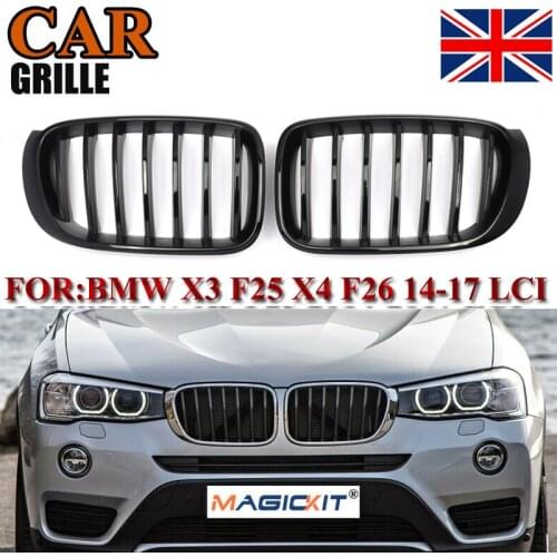 MagicKit 2X Front Sport Kidney Grill Grille Fits For BMW X3 F25 X4 F26 14-17 Gloss Black