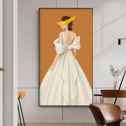 Fashion White Dress Woman Poster Print Modern Abstract Princess Figure Canvas Picture Nordic Bedroom Wall Decoration Painting