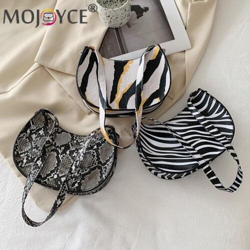 Daily Women Animal Pattern Underarm Bags PU Leather Half Moon Shopping Shoulder Bags Crescent Female Subaxillary Bags