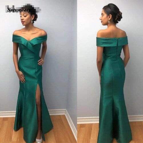 Simple Mermaid Evening Dresses 2021 Off The Shoulder Arabic Floor Length Evening Party Gowns With Slit Cheap vestidos de fiesta