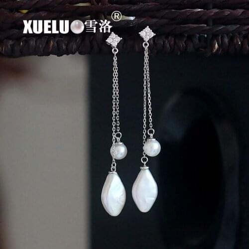 XUELUO Fashion Gorgeous Natural Cultured Freshwater Rhombus Shape Baroque Pearl Stud Earrings