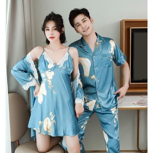 Silk Couples Nightgown White Lace Design Morning Bride Bridesmaid Robes Printing Couples Pajamas