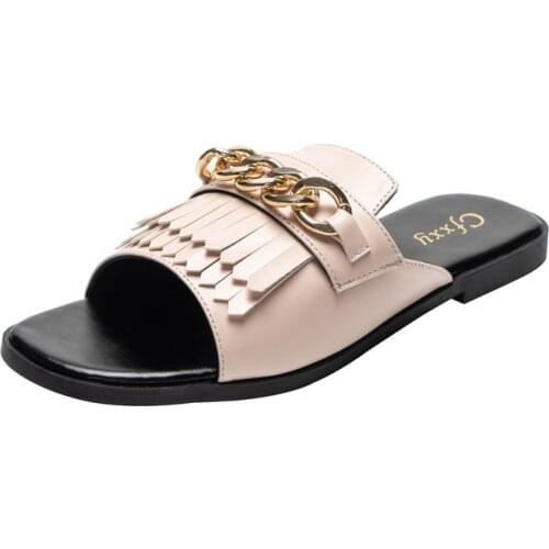 Summer New Women Slippers Metal Chain Tassel Sandals Open Toe Flat Woman Beach Slides Flip Flops Ladies Shoes Femme Sandals