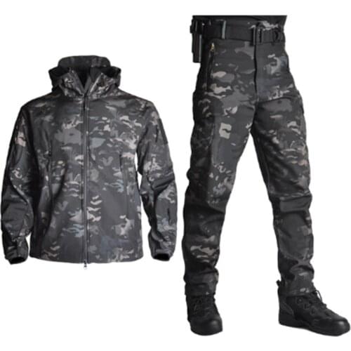 Tactical Jacket Men Soft Shell Jackets Army Waterproof Camo Hunting Clothes Suit Camouflage Shark Skin Military Coats+Pants