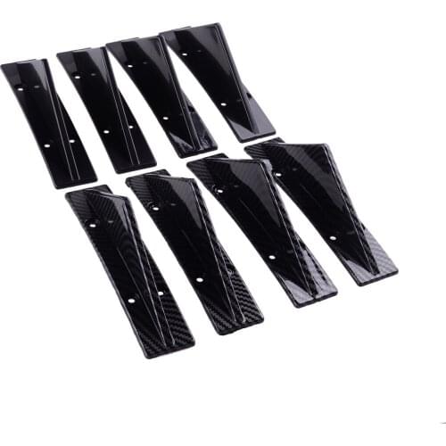 Universal 4Pcs Car Rear Bumper Curved Addon Wing Lip Diffuser Protector Shark Fin Spoiler Black/ Carbon Fiber Black ABS