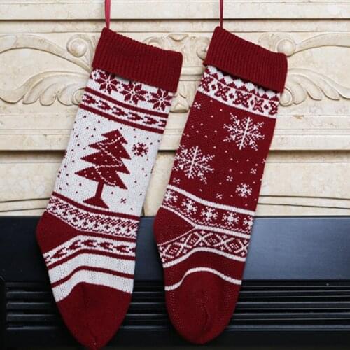 Knit Christmas Stockings for Family Red/White Snowflake knitted ing Bags