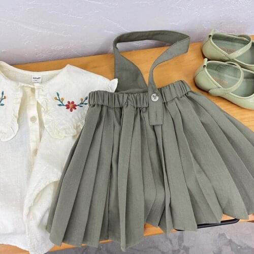 Girls' Skirt 2021 Autumn New Childrens Small Fresh Solid Color Temperament Suspender Pleated Skirt Girls Skirts
