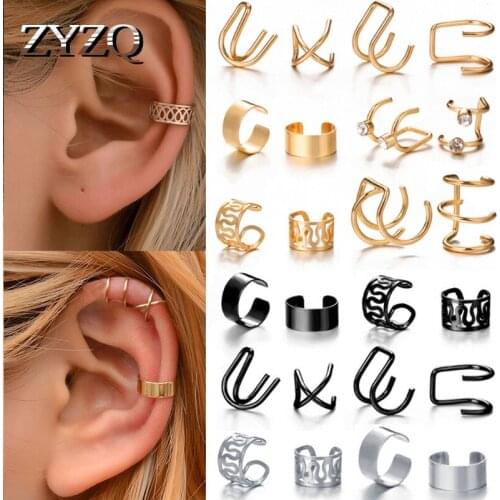 ZYZQ Punk Gold Color Hollow Ear Cuffs Leaf Clip Earrings For Women Climbers No Piercing Simple Fake Cartilage Earring Jewelry