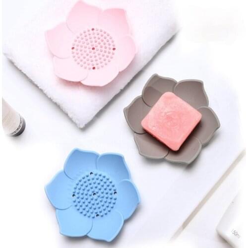 1pc Silicone Box Draining Soap Dish Soap Box Plate Lotus Shape Holder Portable Soap Dishes Bathroom Accessories