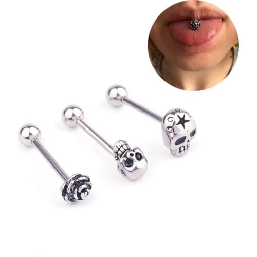 1PC Fashion Stainless Steel Rose Flower Tongue Piercing Studs Piercing Rings Navel Bar Body Jewelry Pierce Jewelry Tongue Rings