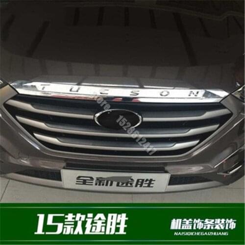 1PCS ABS plating FOR HYUNDAI TUCSON 2015 TO 2020 CHROME FRONT HOOD BONNET GRILL LIP MOLDING COVER TRIM BAR GARNISH MESH