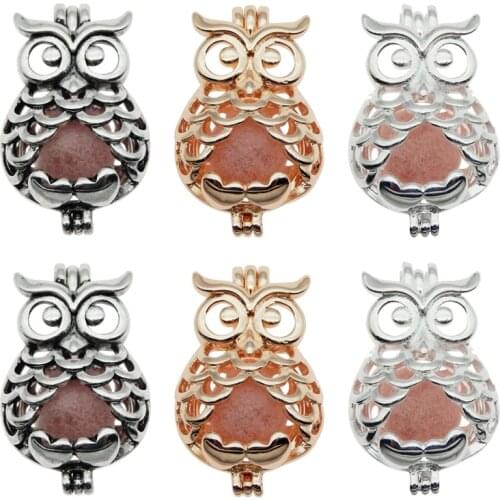 10pcs Trendy Owl Oyster Pearl Cage Locket Pendants Animal Aromatherapy Essential Oil Diffuser Necklace Locket For DIY Jewelry