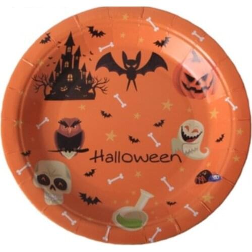 2021 Halloween Party Tableware Bat Pumpkin Thriller Castle Owl Skull Disposable Paper Plate Atmosphere Personality Horror Theme