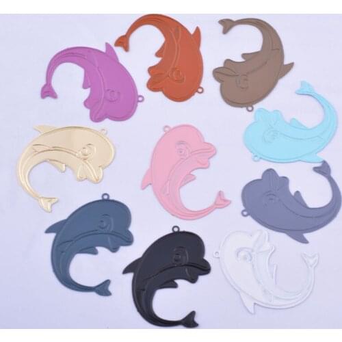 30pcs AB5607 23*30mm Brass Cute dolphin Charms Gold Color Animal Jewelry Pendant