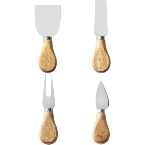 50Set/Lot 4pcs stainless steel cheese knife wooden handle pizza bread cream baking tool Kitchen accessories SN624